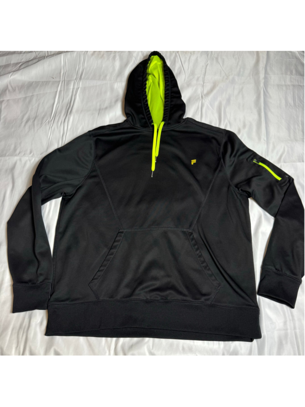 Men's Fila Hoodie Sweatshirt XL Black Neon Green Pullover